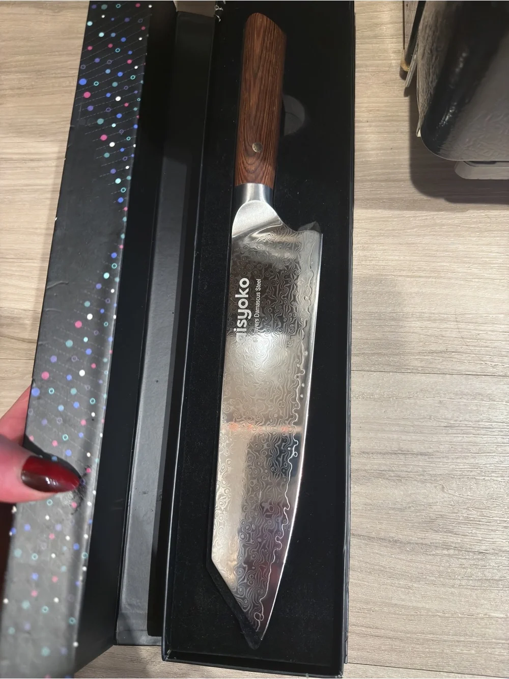 Damascus Stainless Steel Kitchen Knife with Brown Wood Handle
